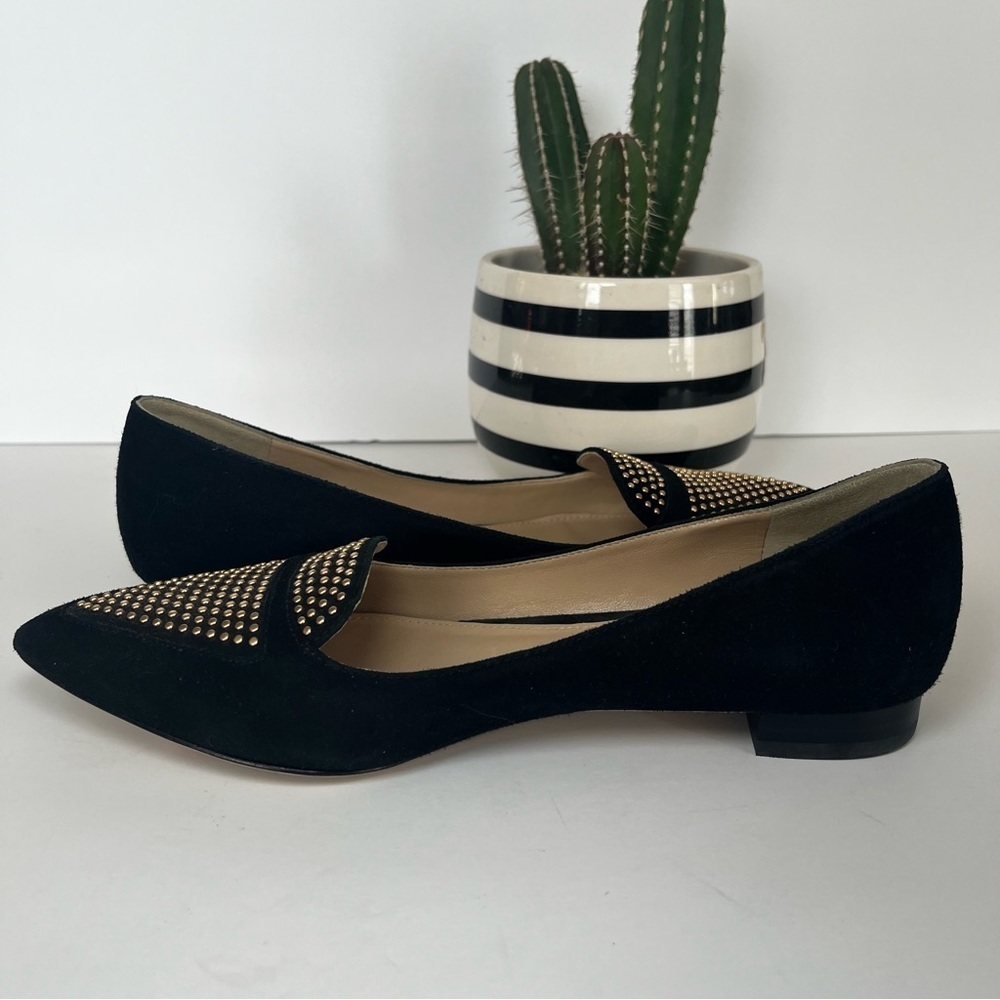 Via Spiga Women’s Flats Made in Italy Size 6 Black Pointed Toe Gold Studs